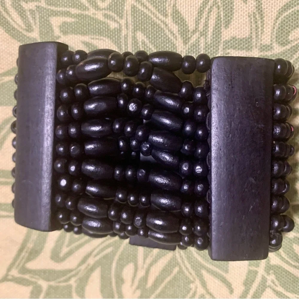 Vintage Black Wood Beaded Bracelet